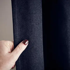 Velvet Chenille Thermal Fleece Lined Ring Top Door Curtain 137cm x 213cm Navy