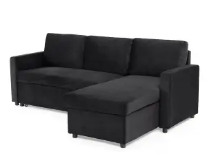 Dorset 3 Seater Pull-Out Reversible Chaise Sofa Bed, Black Velvet