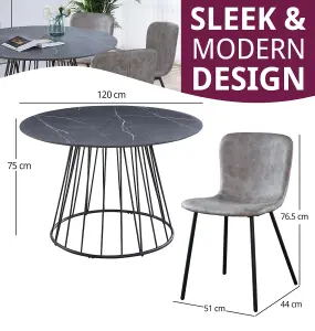 Hallowood Furniture Cullompton Large 120cm Round Table with 6 Light Grey Leather Effect Chairs