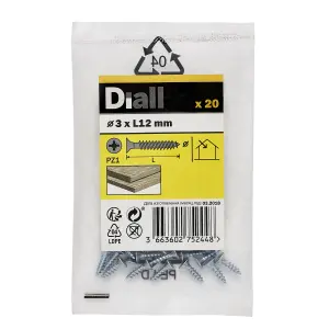 Diall Double-countersunk Zinc-plated Carbon steel Screw (Dia)3mm (L)12mm, Pack of 20