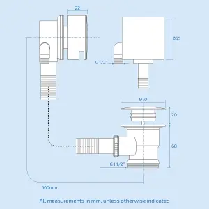 Nes Home Bath Filler with Sprung Waste & Overflow - Square