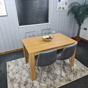 Dining Table and 4 Chairs Oak Effect Wood 4 Grey Velvet Chairs Dining Room