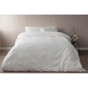 Belledorm Waffle Stripe Duvet Cover Set Vanilla (Double)