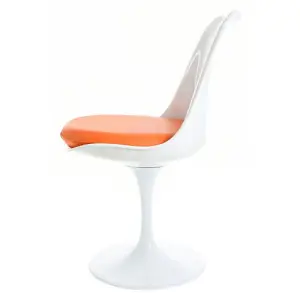 Tulip Set - White Medium Circular Table and Two Chairs with PU Cushion Orange