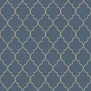 GoodHome Lypiatt Navy Metallic effect Geometric Textured Wallpaper