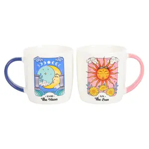 Something Different Sun and Moon Celestial Mug Set (Pack of 2) White/Blue/Red (One Size)