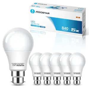 Aigostar Bayonet Light Bulb 9W B22 LED Bulbs Cool White 6500K, 5 Pack