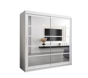 Elegant White Sliding Door Wardrobe H2000mm W2000mm D620mm with Mirrored Panels and Silver Handles