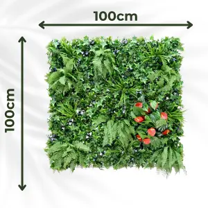 Artificial Plant Wall Panel Realistic Evergreen Flower Foliage - Indoor / Outdoor - Large 1m x 1m - Hedgerow