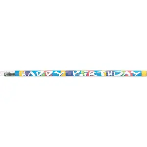 Amscan Happy Birthday Pencil With Eraser (Pack of 12) Multicoloured (One Size)