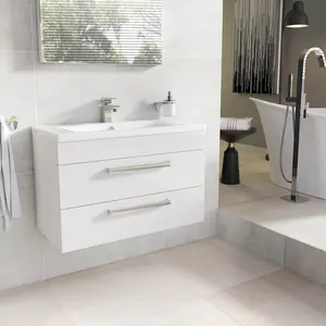 800mm Single Bathroom Vanity with Semi-Recessed Ceramic Basin Gloss White