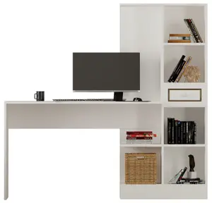 CLEMENT White Storage Desk With Attached Bookcase