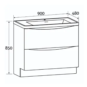 Eden 900mm Floorstanding Vanity Unit in Light Oak & Grey Glass Basin