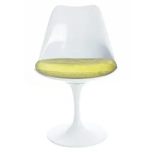 Tulip Set - White Medium Circular Table and Two Chairs with Luxurious Cushion Yellow