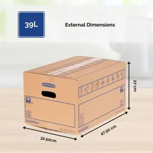 10 BANKERS BOX Cardboard Moving Boxes 39L Heavy Duty Double Wall Boxes 47 x 32 x 26cm Pack of 10