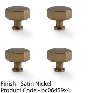 4 PACK - Industrial Hex Cabinet Door Knob - 40mm Antique Brass Cupboard Pull Handle