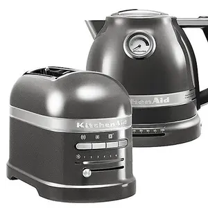 KitchenAid Artisan Medallion Silver 2 Slot Toaster and Kettle Set