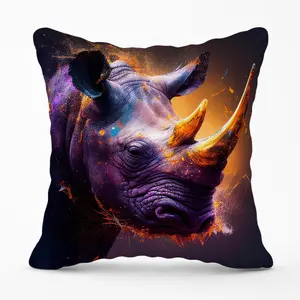 Golden Rhino Face Splashart Cushions 45cm x 45cm