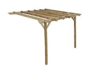 Lean to wooden garden pergola kit - Champion design wall mounted gazebo, 4.2m x 4.8m (Natural finish)