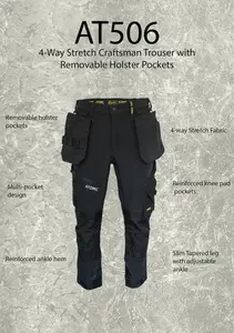 Slim Fit Stretch Work Trouser with Removable Holster Pockets Flex Utility Trouser Top Loading Knee Pad Pockets 4-Way Stretch