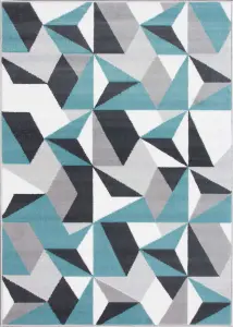 Duck Egg Blue Grey Diamond Geometric Living Room Rug 240x330cm