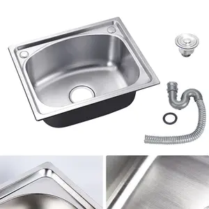 Deep Single Bowl Stainless Steel Kitchen Sink Basin with Strainer 55cm W x 48cm D x 19cm H