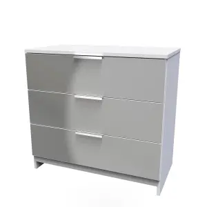 Poole 3 Drawer Chest in Uniform Grey Gloss & White (Ready Assembled)