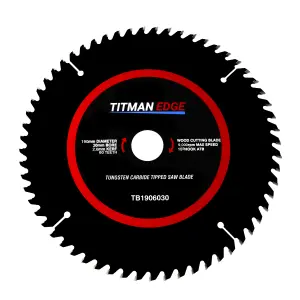 Titman Edge TCT Fine Finish Saw Blade 190mm x 30mm x 60 Tooth - TB1906030