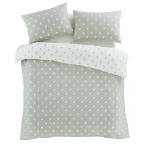 Catherine Lansfield Brushed Polka Dot Cotton Reversible Double Duvet Cover Set with Pillowcases Green