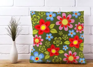 Red And Blue Flowers Cushions 45cm x 45cm