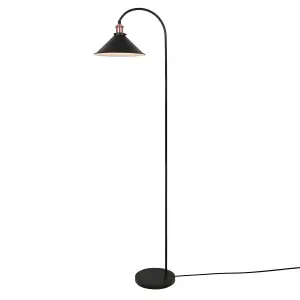 First Choice Lighting Set Of 2 Matt Black With Brushed Copper Floor Lights