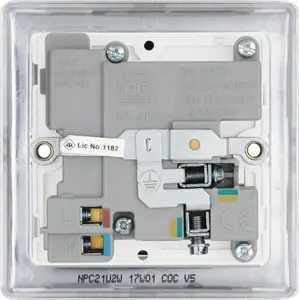 BG Chrome Single 13A Raised slim Switched Screwed Socket with USB, x2 & White inserts