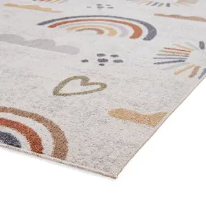 MultiColoured Pictorial 40mm Thick Stain-Resistant Rug for Bedroom, Dining Room, Easy to Clean Modern Rug-80cm X 150cm