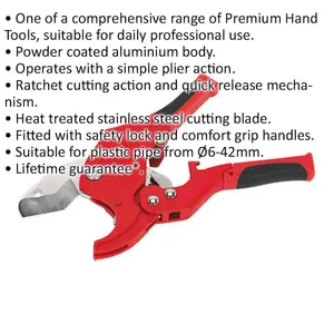 Premium Ratcheting Plastic Pipe Cutter with Quick Release for 6mm to 42mm Pipes