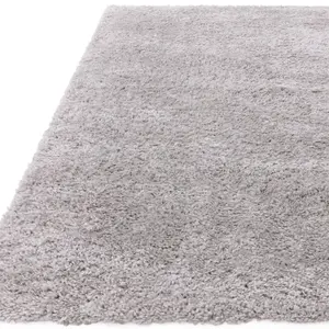 Light Grey Shaggy Plain Modern Jute Backing Rug for Living Room Bedroom and Dining Room-80cm X 150cm