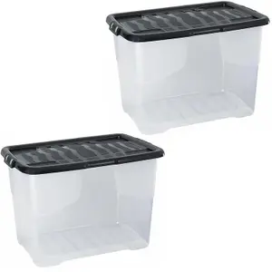 3 x 100 Litres Clear Transparent Base Curve Storage Containers With Black Lids For Home & Office