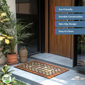 Nicoman Elegant Tile Mat Barrier Doormat Eco-Friendly Scrape and Non-Slip Indoor/Outdoor Door Mat, Rectangular 75x44cm, Red Border