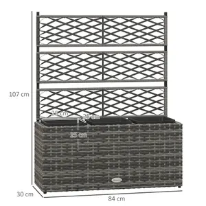 Outsunny Garden PE Rattan Planter Box w/ Trellis Flower Raised Bed, 84x30x107cm