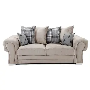 Milan Fabric 3 Piece Sofa Suite Mink Scatter Back Chesterfield Style