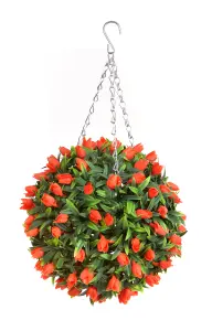 Best Artificial 28cm Orange Tulip Hanging Basket Flower Topiary Ball - Suitable for Outdoor Use - Weather & Fade Resistant