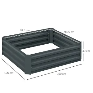 Outsunny Set of 2 Raised Garden Bed Galvanised Planter Box Easy Setup Dark Grey