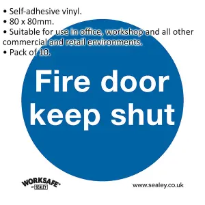 10 Pack of Self-Adhesive Fire Door Keep Shut Safety Signs 80x80mm