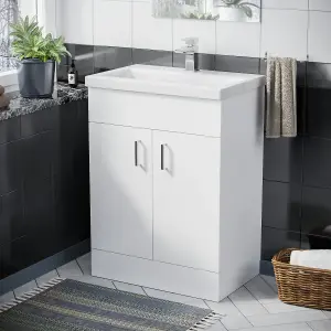 Nes Home Nanuya 600mm Freestanding Bathroom White Basin Sink Vanity Unit