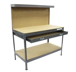 Switzer Garage Steel Storage Tool Workbench Workshop DIY Table W/ Pegboard Drawers Grey