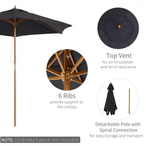 Outsunny 2.5m Wood Garden Parasol Sun Shade Patio Outdoor Wooden Umbrella Canopy