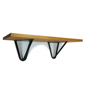 Solid Pine Rustical Shelf Light Oak Black Hairpin Bracket Style 25x120cm