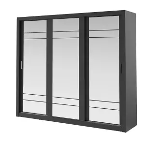 Lux II Modern Mirrored Sliding Door Wardrobe (H2150mm W2500mm D600mm) - Black Matt