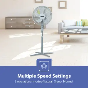 GEEPAS 16 Inch 5 blade Pedestal Fan 45W Powerful Free Standing Oscillating Cooling Fan Height and Tilt Adjustable, Grey