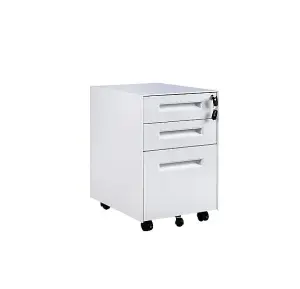 3 Drawer White Metal Under Desk Pedestal Unit - Fully Assembled 5 Wheel Anti-Tip