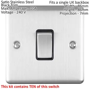 SATIN STEEL House Socket & Switch Set -14x Light & 14x Switched UK Power Sockets